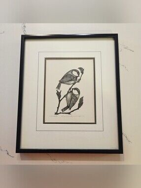 Dale DeArmond "Chickadees" Signed Wood Engraving Print 1985 Ltd Ed 27/100 Framed